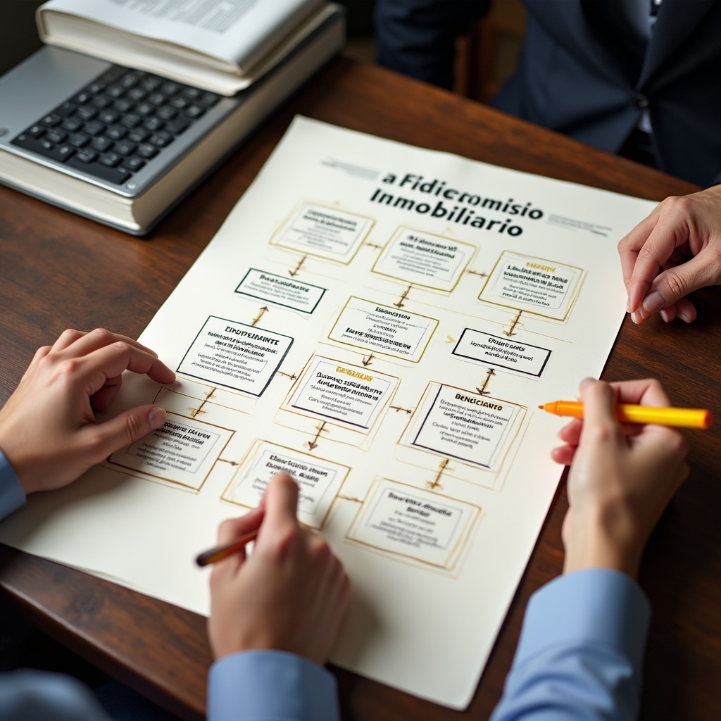 Diagrama visual que ilustra la estructura de un fideicomiso inmobiliario