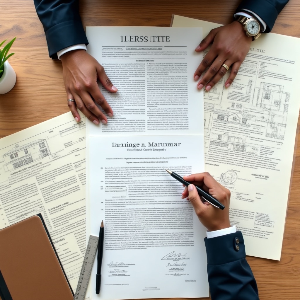 Real estate documents and financial plans viewed from above